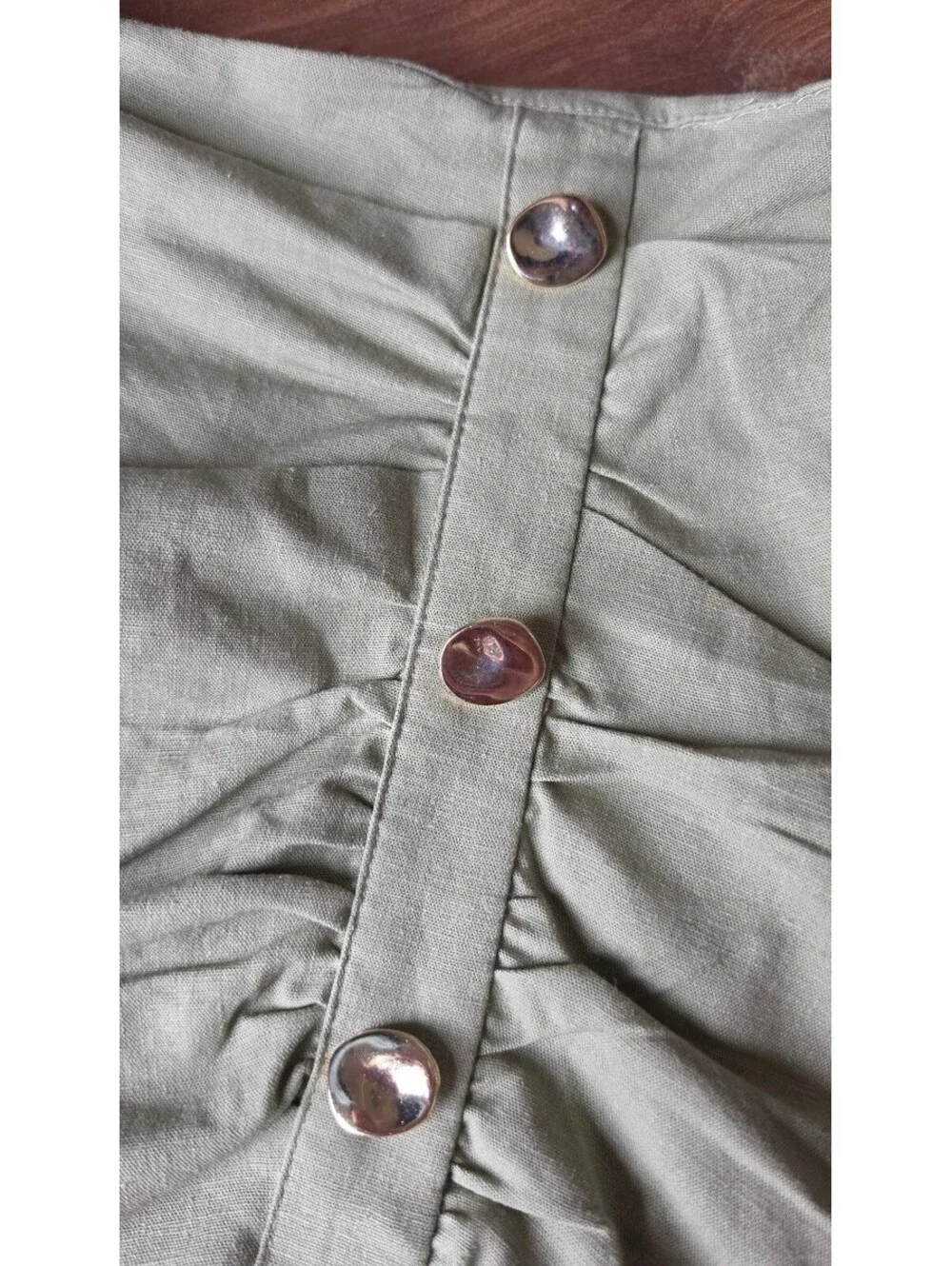 NWT ZARA Sage Green Ruched Asymmetrical Mini Skort Gold Buttons Sz Small, #132